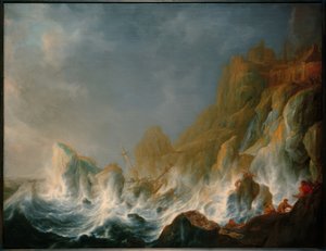 Kayalık bir sahilde bir deniz fırtınasında gemi enkazı by Simon de Vlieger