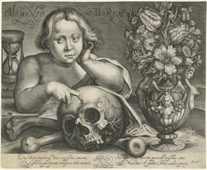 Kafatası olan çocuk (Vanitas) Memento Mori (nesne üzerindeki başlık)