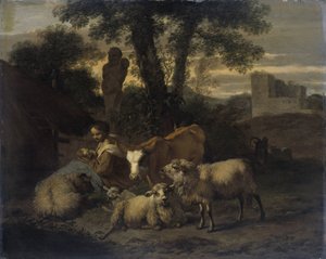 Çoban ve Sürülerle İtalyan Manzarası by Simon van der Does
