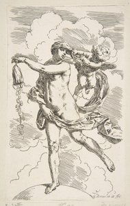 Bir kese bozuk para boşaltan bir küre üzerinde duran servet, ca. 1635-1636. by Simone Cantarini