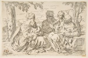 Aziz Elizabeth ve Vaftizci Yahya ile Kutsal Aile, ca. 1639. by Simone Cantarini