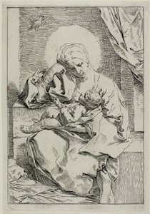 Bir Finch ile Madonna ve Çocuk by Simone Cantarini