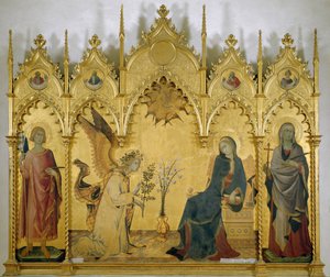 Müjde (Saint Judith ve Saint Ansano ile birlikte) - Ahşap üzerine Tempera by Simone Martini