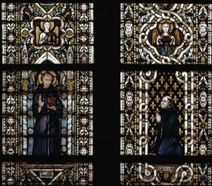 Padualı Aziz Anthony (1195-1231) ve Montefiore Kardinali Gentile (Gentile Partino da Montefiore, Gentilis of Monteflorum, yaklaşık 1240-1312) diz çökmüş (St Anthony of Padua ve Gentile da Montefiore) - Simone Martini (yak. 1284-1344), cm. 57 by Simone Martini