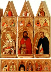 İskenderiye Aziz Catherine, Vaftizci Aziz John, Verona Aziz Peter. İskenderiye Polyptych Aziz Catherine Detay (ahşap üzerine tempera ve altın by Simone Martini