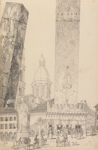 Tirol ve İtalya'da 30 Görüntüden Oluşan Albüm: Eğik Kuleler, St. Francis Heykeli, Bologna 12 Kasım 1840 by Sir Charles D