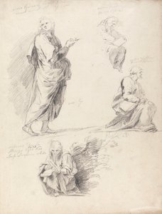 Raphael'in Tartışmasından Şekil Çalışmaları Sayfası (yazılı ayrı bir sayfa ile) by Sir Joshua Reynolds
