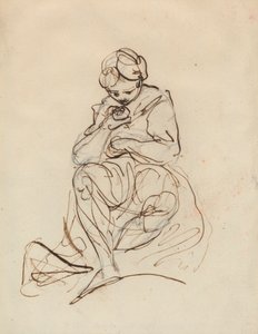Oturan Bir Kadının Çalışması by Sir Joshua Reynolds