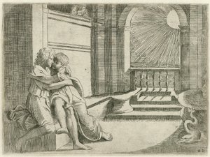 Abimelech ziet Isaak Rebekka liefkozen Bijbelse sahneleri (dizi adı) Historia del Testamento Vecchio / Raffaelle di Urbin tarafından Vatikan