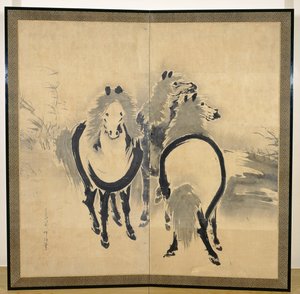 Atlar, Japon, Edo dönemi, c.18. yüzyıl (kağıt üzerine mürekkep) (bir çift) (ayrıca bkz. 121397)