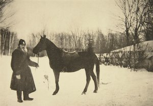 Rus yazar Leo Tolstoy, atlı Yasnaya Polyana, Tula yakınlarında, Rusya, 1905.