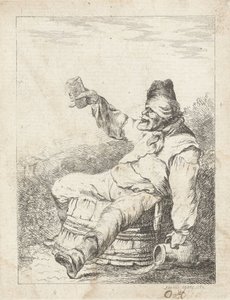 Bir varil üzerinde oturan sarhoş adam by Sophia Wilhelmina Evans