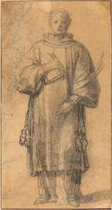 Bir Kitap ve Palmiye Frond Tutan Ayakta Bir Aziz by Spanish 17th Century