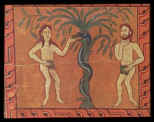 Adem ve Havva, Sagars alt parçasından (panelde tempera) by Spanish School
