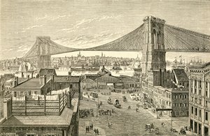 Brooklyn Köprüsü, New York, 19. yüzyılda Amerika Birleşik Devletleri. Madrid'de yayınlanan El Museo Popular'dan by Spanish School