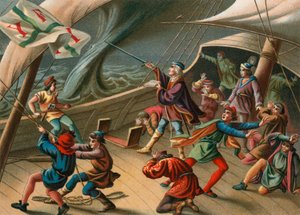 Columbus bir su hortumunu sakinleştirir by Spanish School