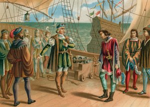Columbus, Portekizli amiralin emirlerini görmezden geliyor by Spanish School