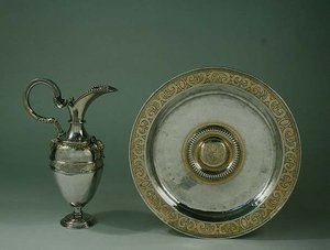 Ewer ve havza, Aragon veya Kastilya, 16. yüzyılın sonları (gümüş koli yaldızlı) by Spanish School
