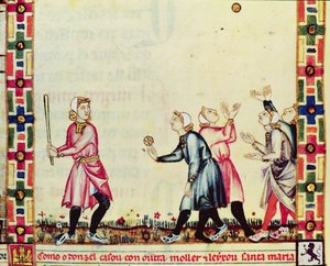 Fol.61v Açık havada pelota oyunu, Alfonso X (1221-84) yönetiminde yapılan el yazmasından, Bilge, Kastilya ve Leon Kralı