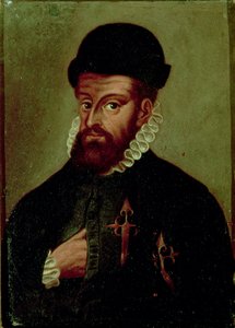 Francisco Pizarro (1478-1541) İspanyol fatihi (panelde yağlı boya) by Spanish School