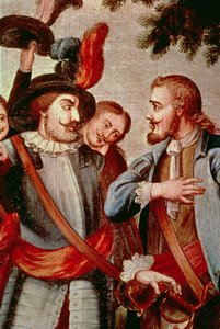 Hernando Cortes (1485-1547) ve Diego di Velasquez (1465-1524) (tuval üzerine yağlı boya) (detay) (bkz. 113574) by Spanish School