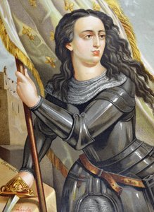 JOAN OF ARC, Aziz (1412-1431). Yüz Yıl Savaşı sırasında Fransız kadın kahramanı. Juan Landa Seix tarafından yapılan Hombres y mujeres ünlülerinin çizimi by Spanish School