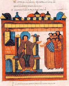 Kral Davut tahtına oturmuş ve sarayıyla çevrili, St. Isidores