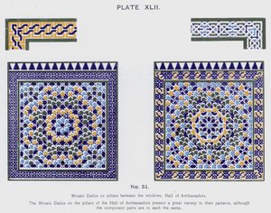 Pencereler arasındaki sütunlarda Mozaik Dados, Elçiler Salonu (renkli taş) by Spanish School
