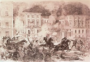 Madrid'de Popülist Ayaklanmalar, İsyancılar 1854'te Kraliçe Maria Christina'nın Sarayını Ateşe Vermeye Çalışıyor (lito) by Spanish School