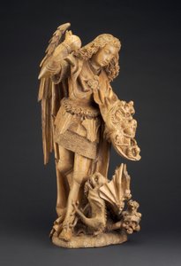 Aziz Michael ve Şeytan, c.1475-1500 (kavak) by Spanish School