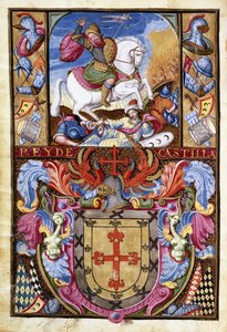 St.James, Faslıların Cesetleri Üzerinde Beyaz At Sürerken ve Gomez Ailesinin Arması, 1606 by Spanish School