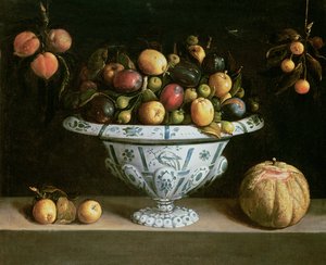 Mavi ve beyaz bir kapta meyve natürmort, c.1630