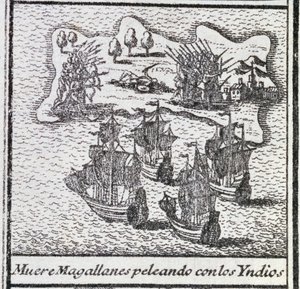Kızılderililerle savaşta Macellan'ın ölümü by Spanish School