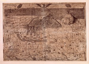 Katalonya'nın kaldırılması veya orakçılar savaşı (1640-1659), Barselona'nın denizden ve karadan karargahı, İspanya Kralı IV. Philip'in (1605-1665) birlikleri tarafından. Gravür 1652. Şehir Tarihi Müzesi, Barselona. by Spanish School