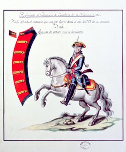 Havana Süvari Alayı Gönüllülerinin Üniforması, 1763 (baskı) by Spanish School