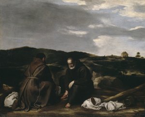 Bir Manzarada İki Keşiş, c.1645 by Spanish or Italian School