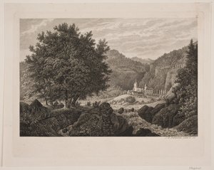 Bir kilise ile dağ manzarası by Søren Henrik Petersen