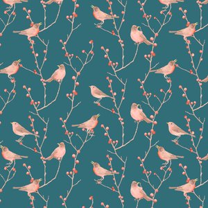 Robin amp; Winterberry deseni, 2021 (grafit kalem ve dijital) by Stacy Hsu