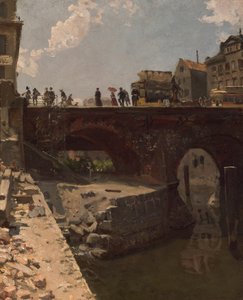 Bir Fransız kasabasında köprü by Stanislas Victor Edouard Lepine