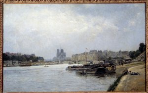 Cite adası ve Saint Louis adası, Stanislas Lepine (1835-1892) tarafından Austerlitz köprüsünden görülen 19. yüzyıl Güneşi. 0,83x0,51 m Paris, Musee Carnavalet by Stanislas Victor Edouard Lepine