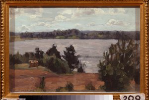 Gölün kıyısında. Stanislav Yulianovich Zhukovsky'nin (Zhukovsky) (1873-1944) çalışması, karton üzerine yağlı boya by Stanislav Joulianovitch Joukovski