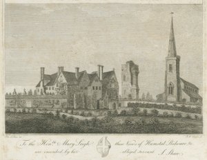 Hamstall Ridware - Kilise ve Malikane: gravür, nd [1762-1802] by Stebbing Shaw