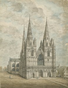 Lichfield Katedrali - Batı Cephesi: suluboya resim, nd [1762-1802] by Stebbing Shaw