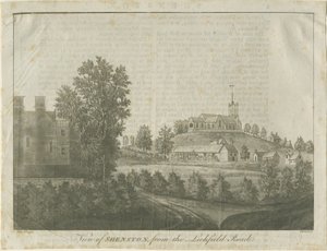 Shenstone Kilisesi ve Köyü: aquatint gravürü, 1792 by Stebbing Shaw