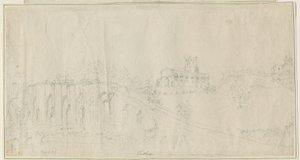 Tutbury Kilisesi ve Kalesi - Kuzey Doğu Görünümü: karakalem, nd [1762-1802] (çizim) by Stebbing Shaw