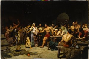 Arenaya girmeden önce gladyatörler. (Gladyatörler Arenada Görünmeden Önce). Romalı patrisyenler dövüşten önce gladyatörlerin fiziğini ziyaret eder ve değerlendirir, kadınlar dövüşçüleri pohpohlar ve tebrik eder. Stepan'ın tablosu (