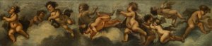 Putti disporting, c.1655-72 (cam korumalı tuval üzerine serilmiş kağıt) by Stefano (after) Magnasco