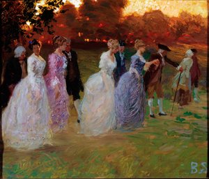 Sarayın dönüşü Dünyevi bir olaydan (parti veya resepsiyon) dönen zarif gençler (Saraydan dönüş) Tablo Stefano Baghino (1881-1920) genleri, Galleria d
