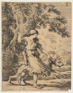 Büyük Bir Köpeği Yakasından Tutan Bir Peri, ca. 1654. by Stefano della Bella