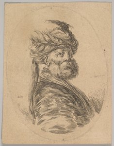 Önünde uzun bir tüy olan sakallı ve sarıklı bir Türk, dörtte üç yaşına girdi..., 1650.
